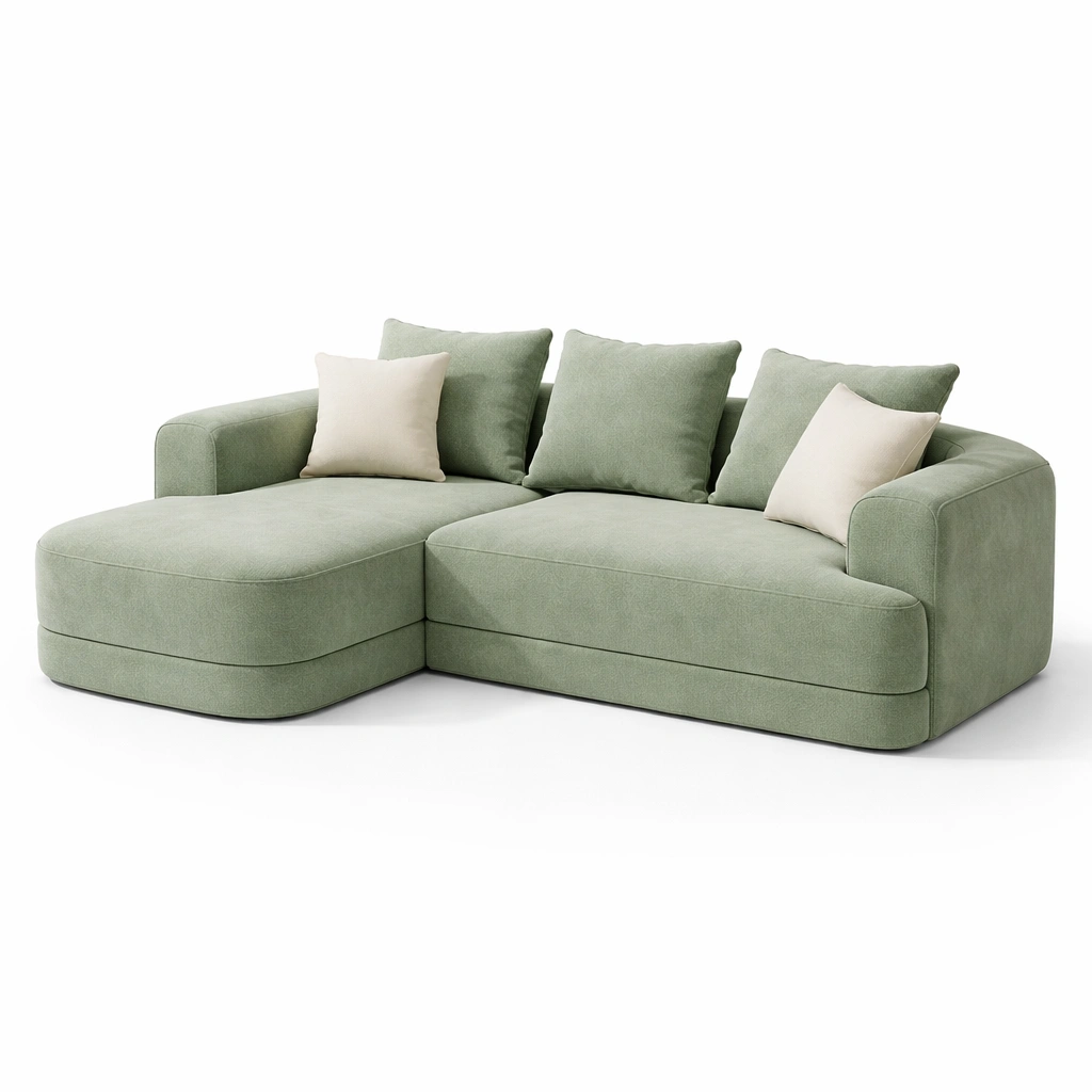 Ecksofa mit Kissen und grosser Liegeflaeche-Domvyn